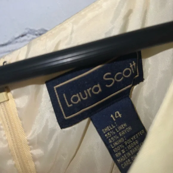 Laura Scott light yellow sleeveless linen / rayon dress size 14 - Picture 7 of 11